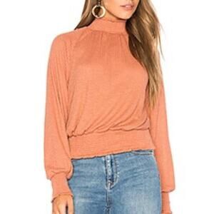 Free People Boulevard Ruffle long sleeve mock neck turtle neck Top in Coral